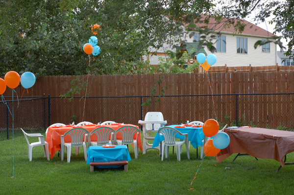 Caleb's third birthday party theme was "fire and water" because that's what he's fascinated with at age three. "Before" picture. The "campfire" birthday